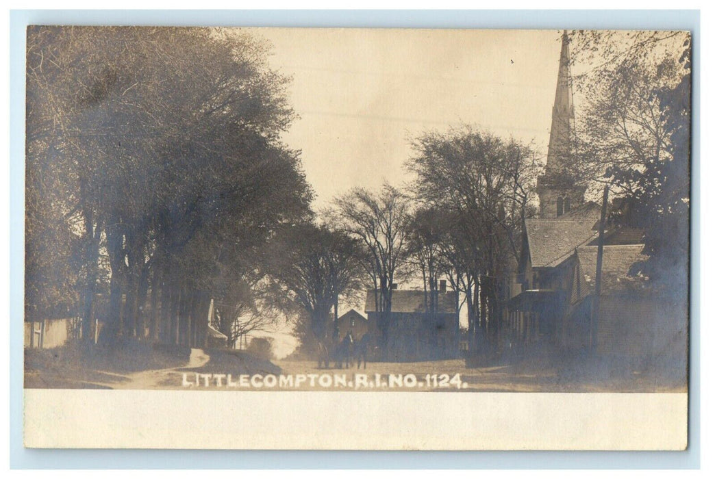c1905 Horse Carriage House Church Littlecompton RI RPPC Photo Antique Postcard