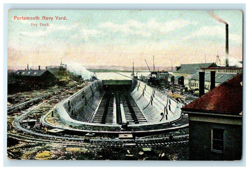 c1910's Dry Dock Portsmouth New Hampshire NH Posted Antique Postcard