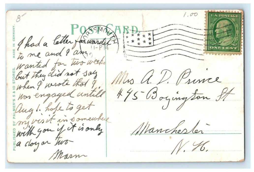 c1910's Dry Dock Portsmouth New Hampshire NH Posted Antique Postcard
