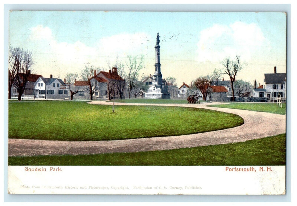 1906 Goudwin Park Soldiers Monument Portsmouth New Hampshire NH Antique Postcard