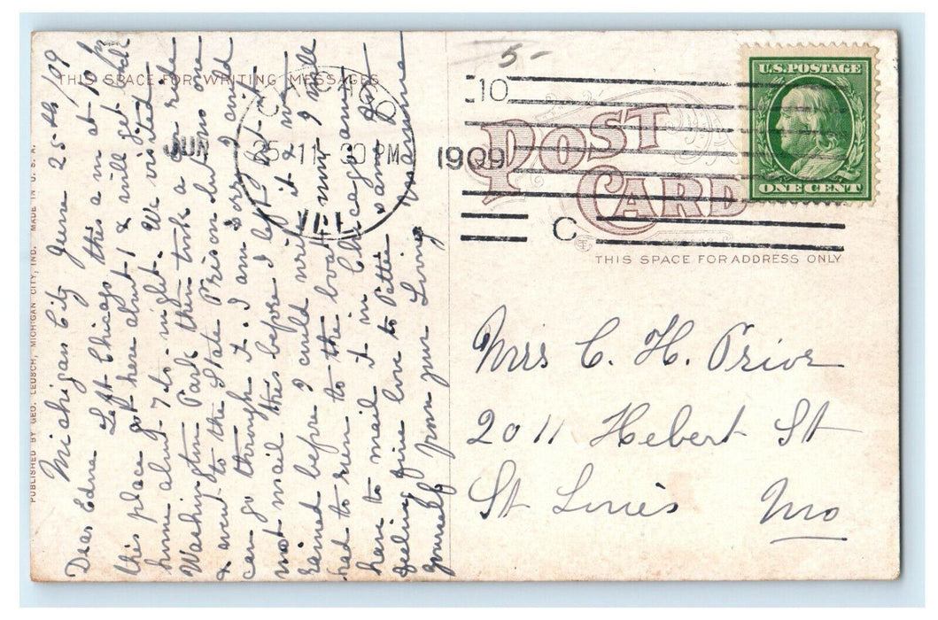 1909 Chicago IL. Indiana State Prison, Michigan City Indiana IN Postcard