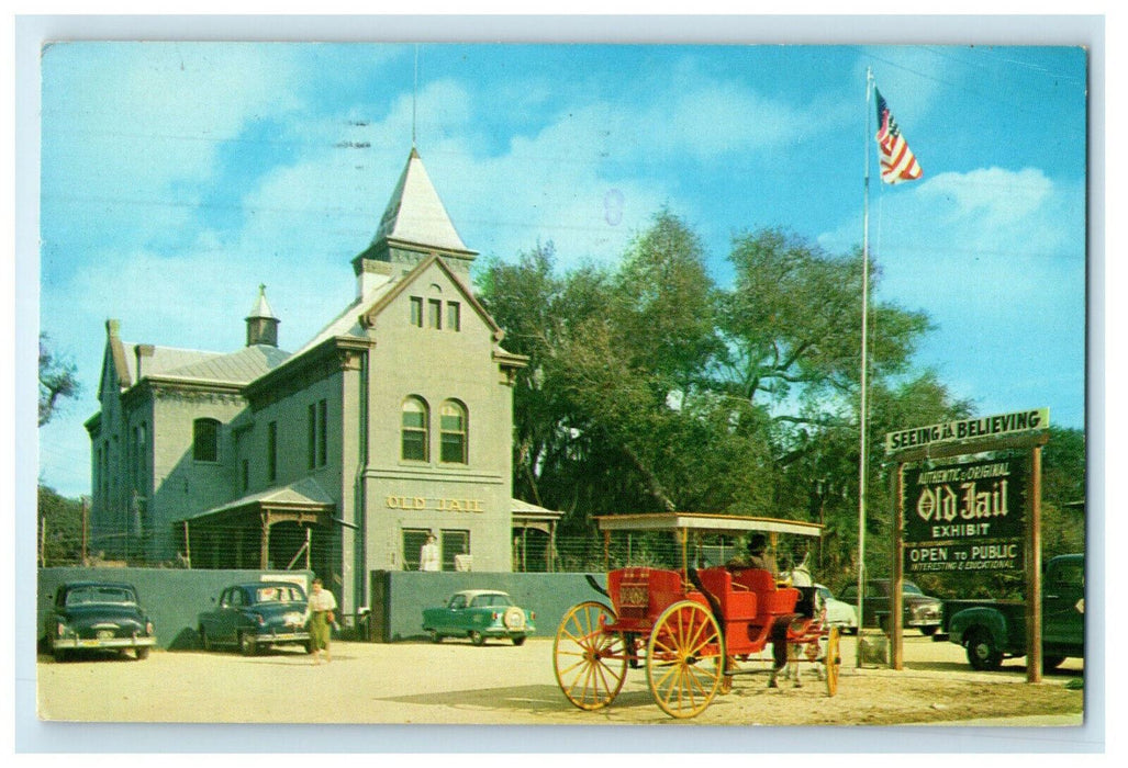 1970 Horse Carriage and Cars Old Jail Florida St. Augustine, Florida FL Postcard