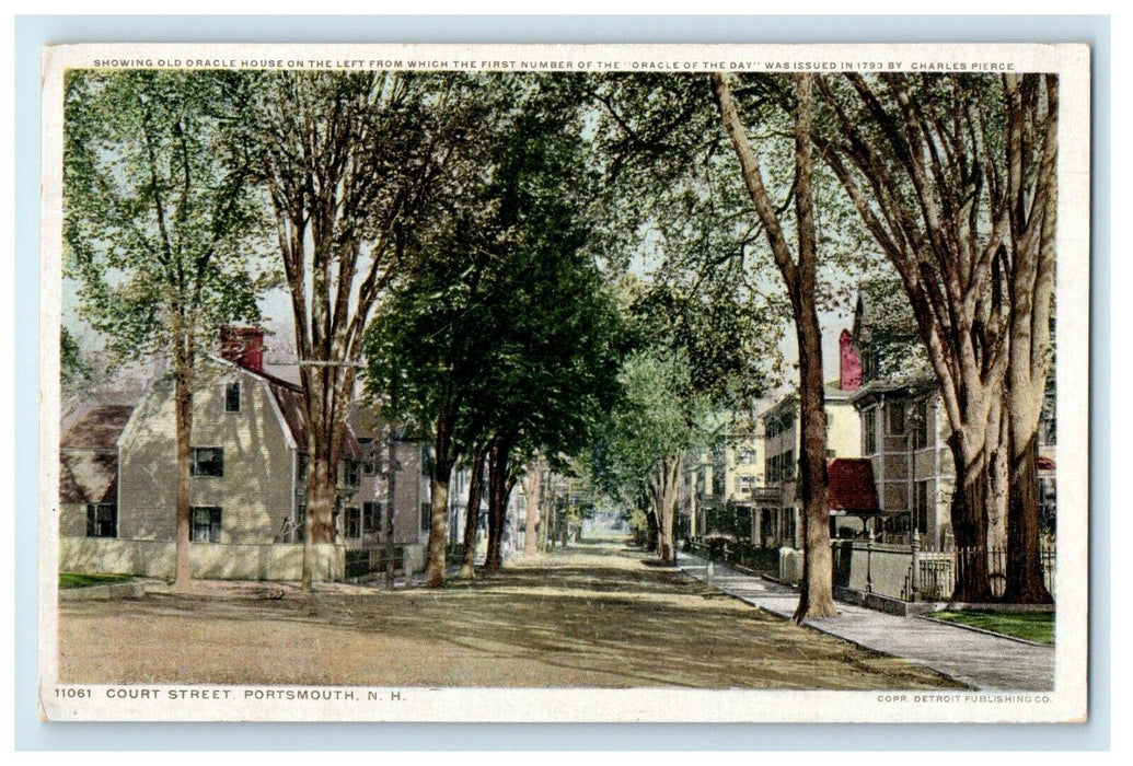 c1910's Court Street Showing Oracle House Portsmouth NH Phostint Postcard