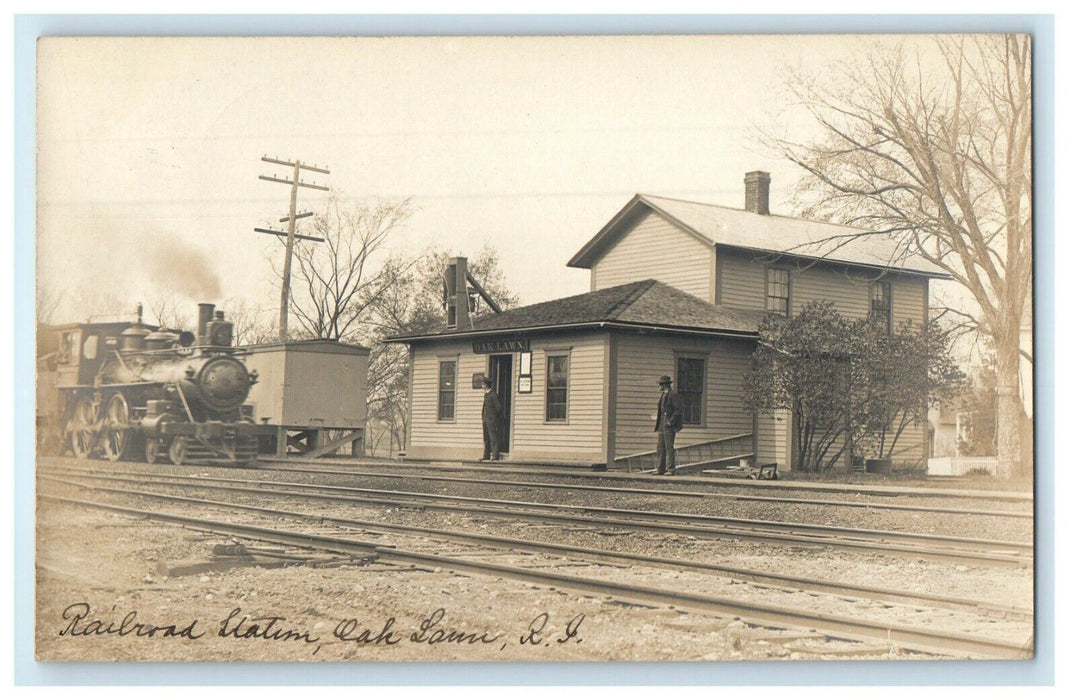 c1905 Railroad Lathim Train Depot Yard Oakland Rhode Island RPPC Photo Postcard