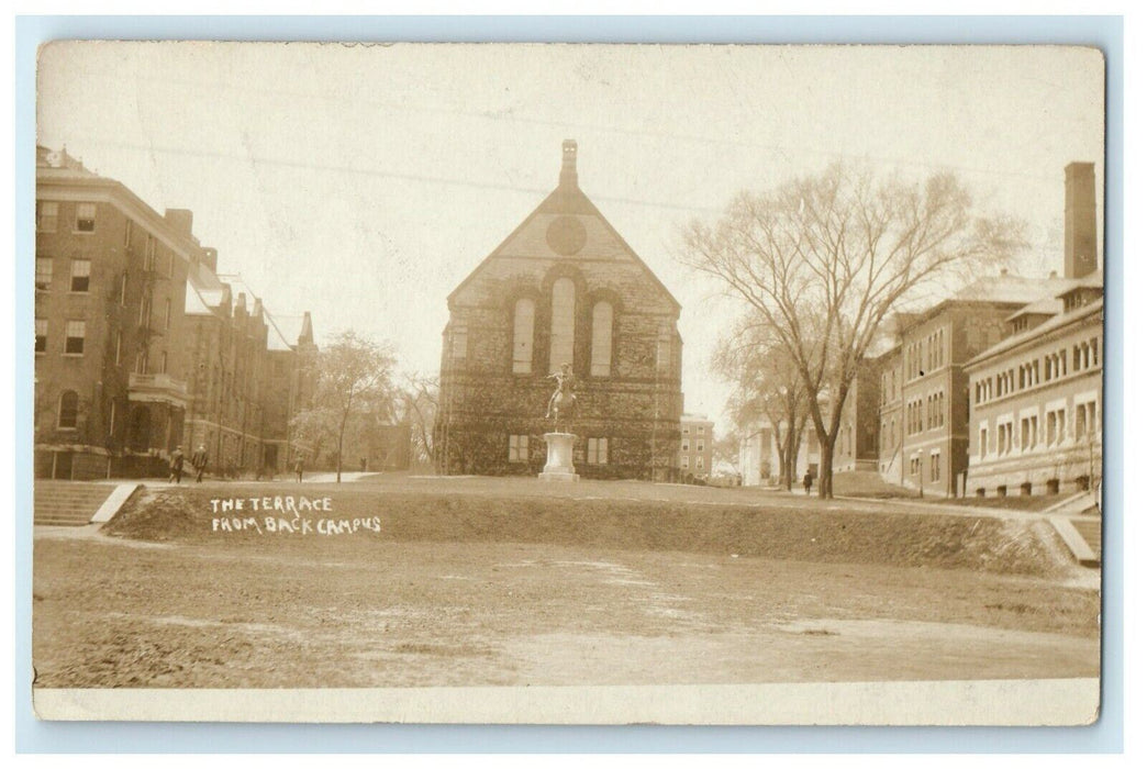 c1910's The Terrace From Back Campus Statue Rhode Island RI RPPC Photo Postcard