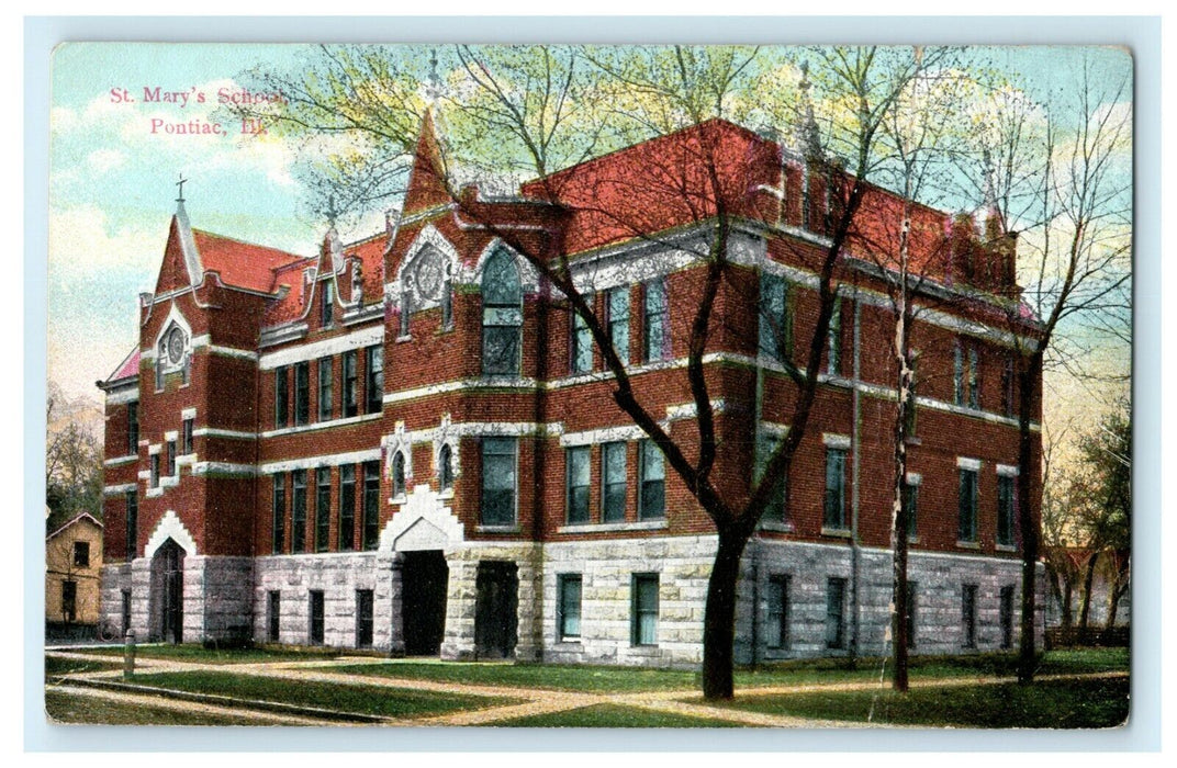 St. Mary's School Pontiac Illinois c1910 Posted Antique Postcard