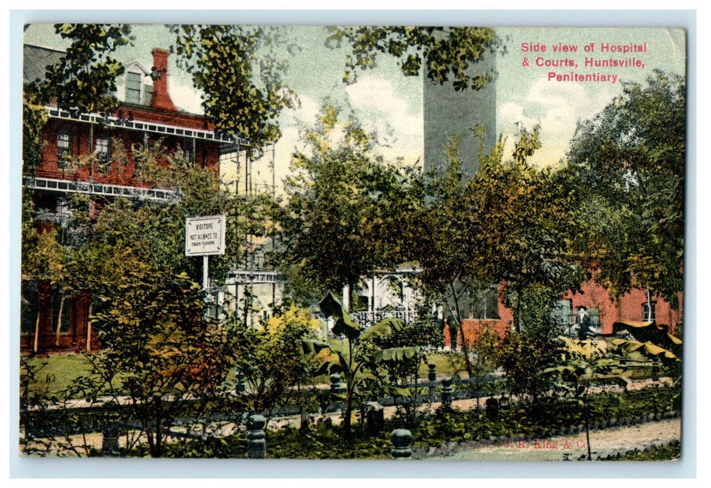 1909 Phelps TX Hospital and Courts Side View Huntsville Penitentiary TX Postcard