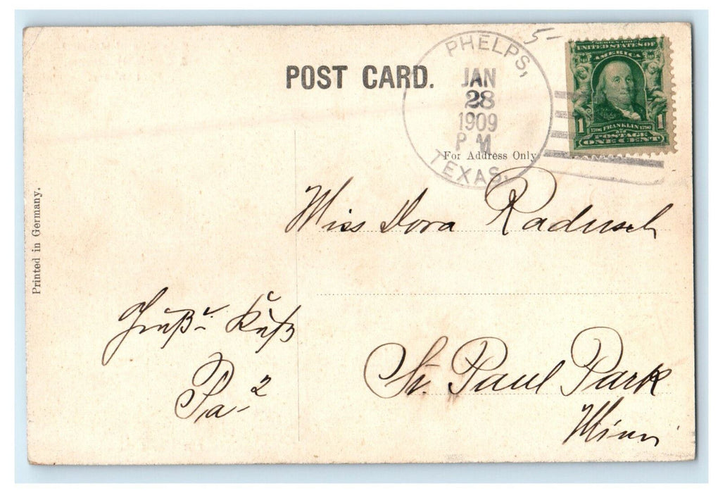1909 Phelps TX Hospital and Courts Side View Huntsville Penitentiary TX Postcard