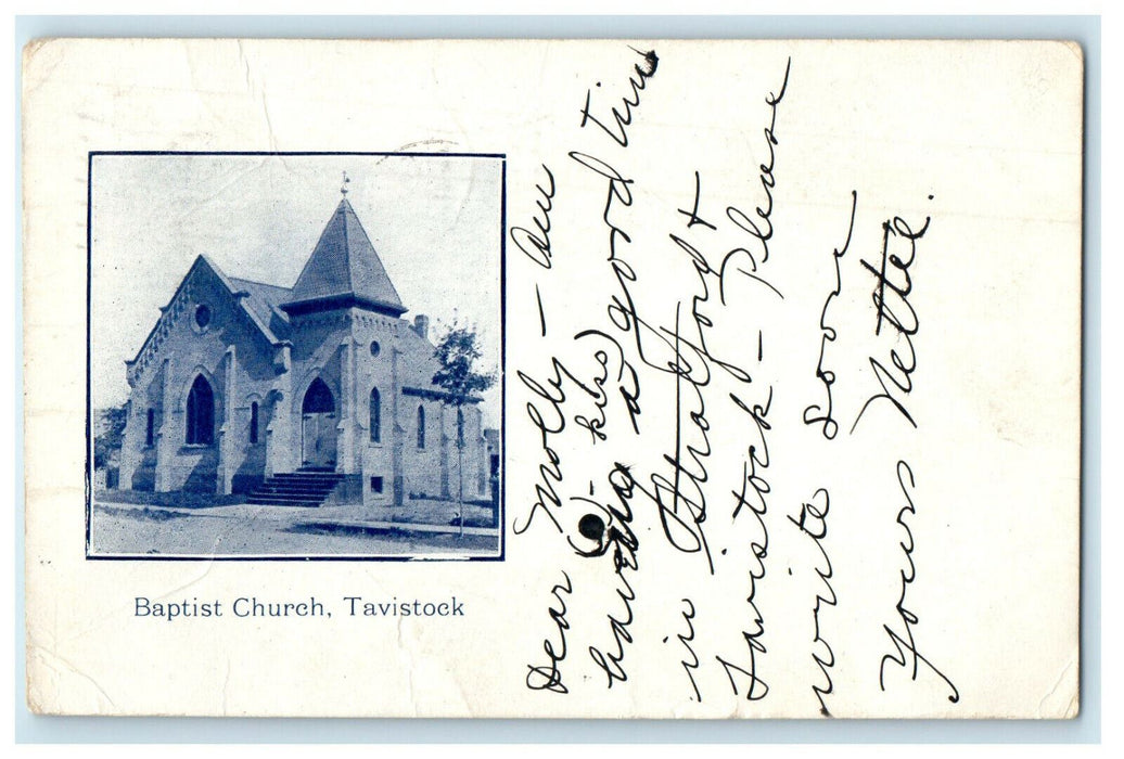 1906 Baptist Church Tavistock Ontario Canada CA Foreign Posted Postcard