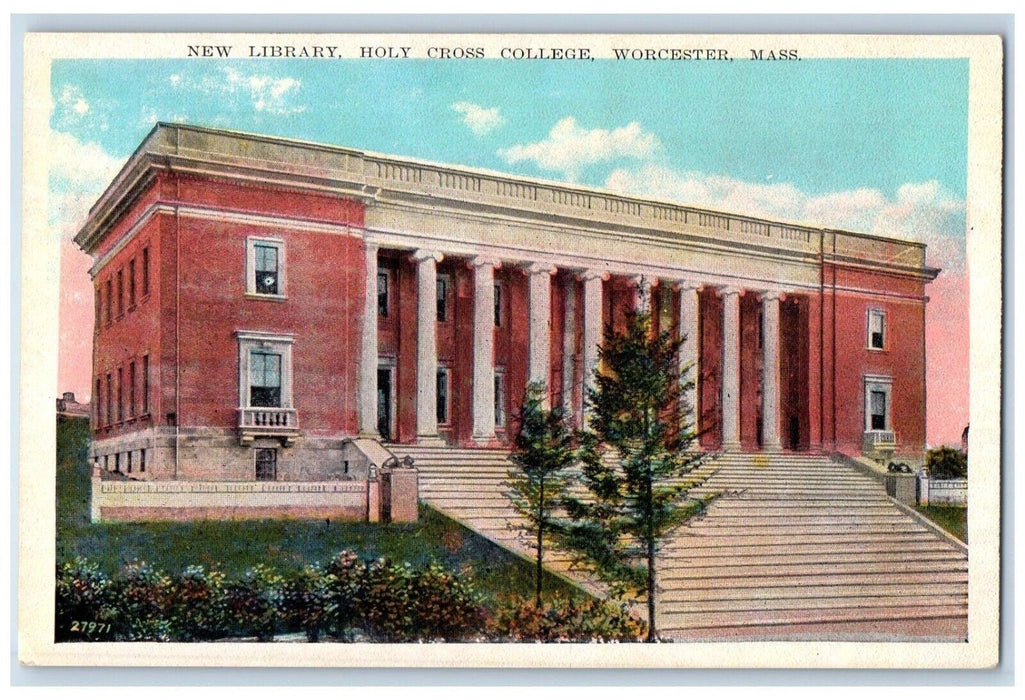 c1910's Library Holy Cross College Worcester Massachusetts Mass Postcard