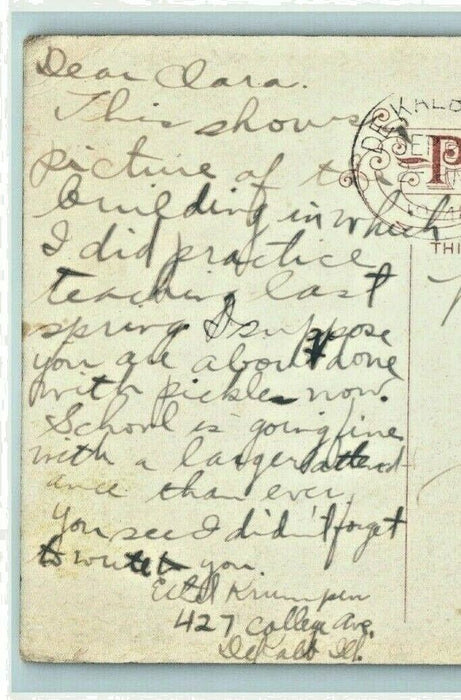 1914 Glidden School DeKalb Illinois IL Teacher Comment Antique Postcard