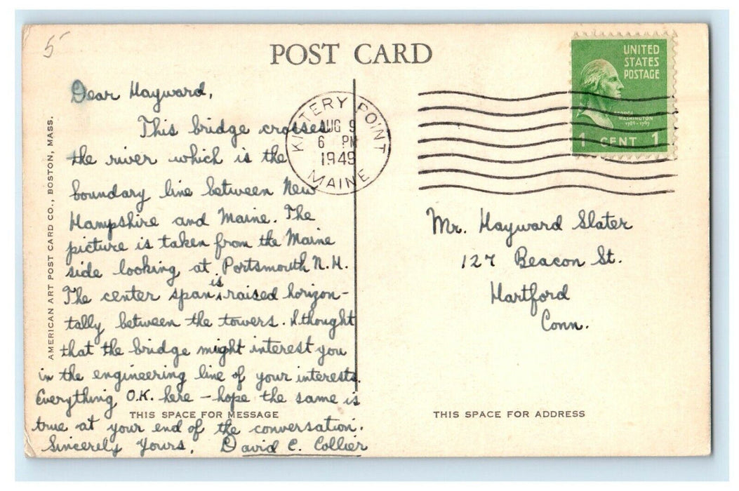 1949 Memorial Bridge Piscataqua River Portsmouth New Hampshire NH Postcard