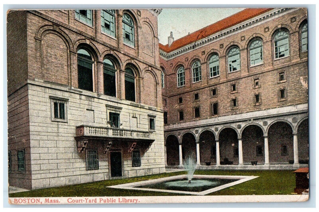 c1910's Court Yard Public Library Boston Massachusetts MA Posted Postcard