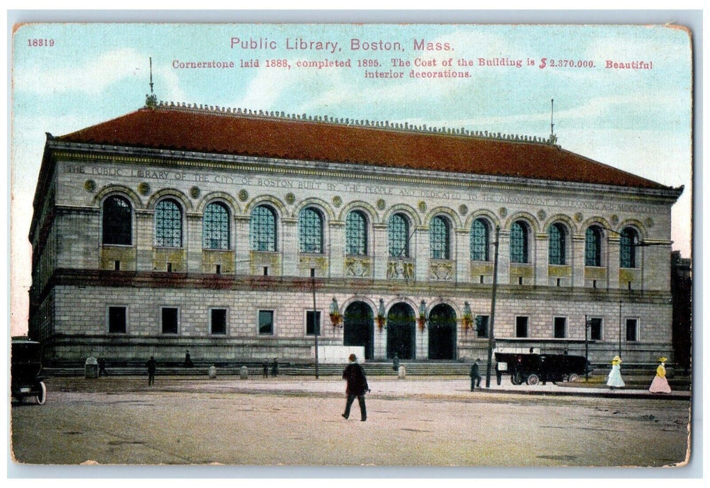 c1910's Exterior Public Library Boston Massachusetts Mass Unposted Postcard