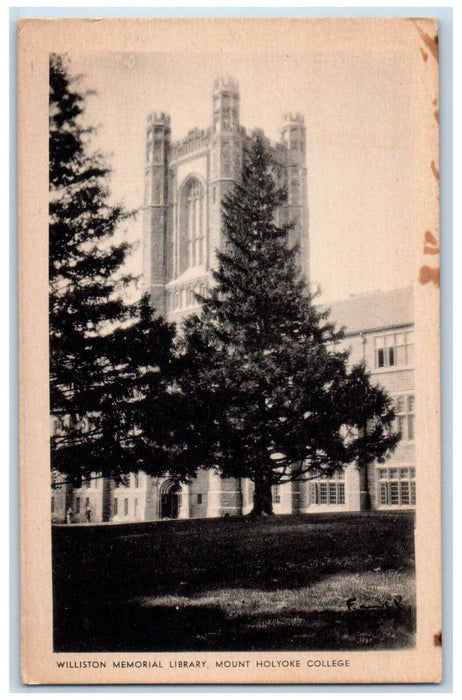 c1930's Williston Memorial Library College Mount Holyoke Massachusetts Postcard