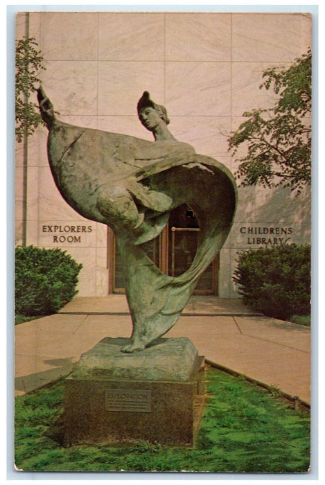c1960's Exploration Sculpture Statue Detroit Public Library Michigan MI Postcard