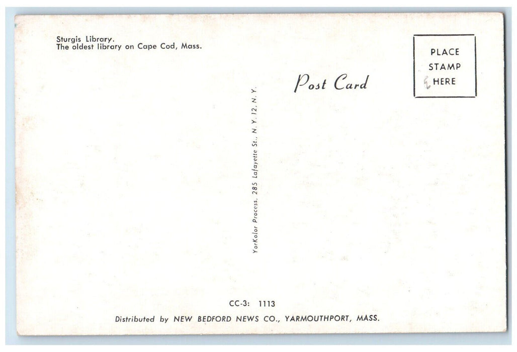 c1960's Sturgis Library Cape Cod Massachusetts MA Unposted Postcard
