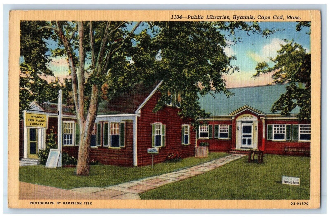 c1940's Public Library Hyannis Cape Code Massachusetts mA Unposted Postcard