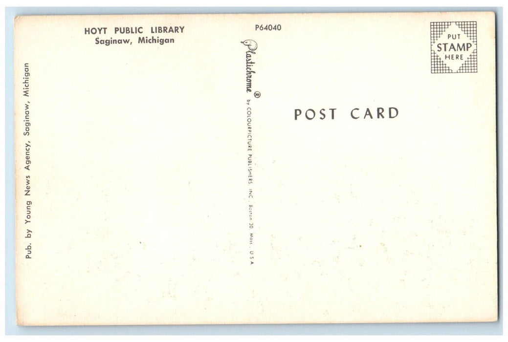 c1960's Hoyt Public Library Saginaw Michigan MI Vintage Unposted Postcard