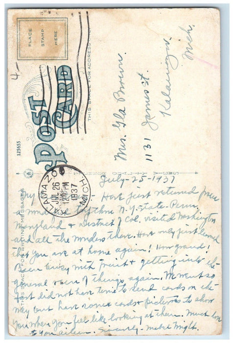 c1937 Public Library Kalamazoo Michigan MI Posted Vintage Postcard