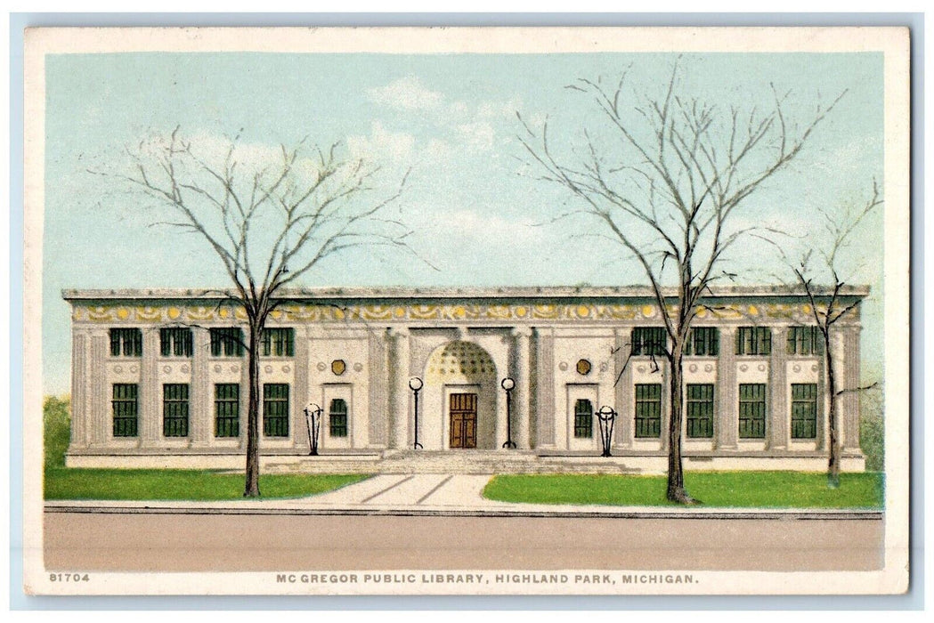 c1935 Mc Gregor Public Library Highland Park Michigan MI Posted Postcard