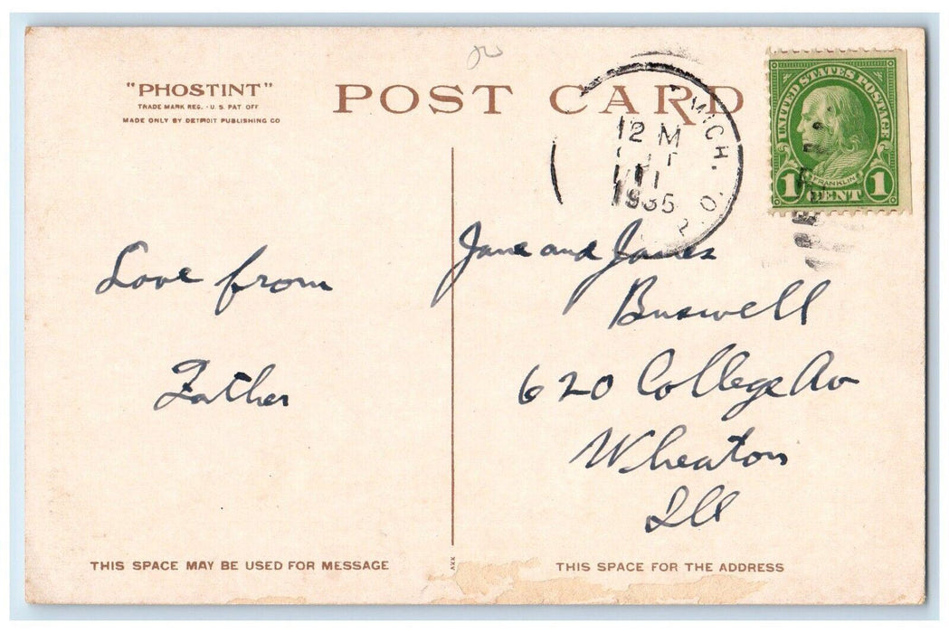 c1935 Mc Gregor Public Library Highland Park Michigan MI Posted Postcard