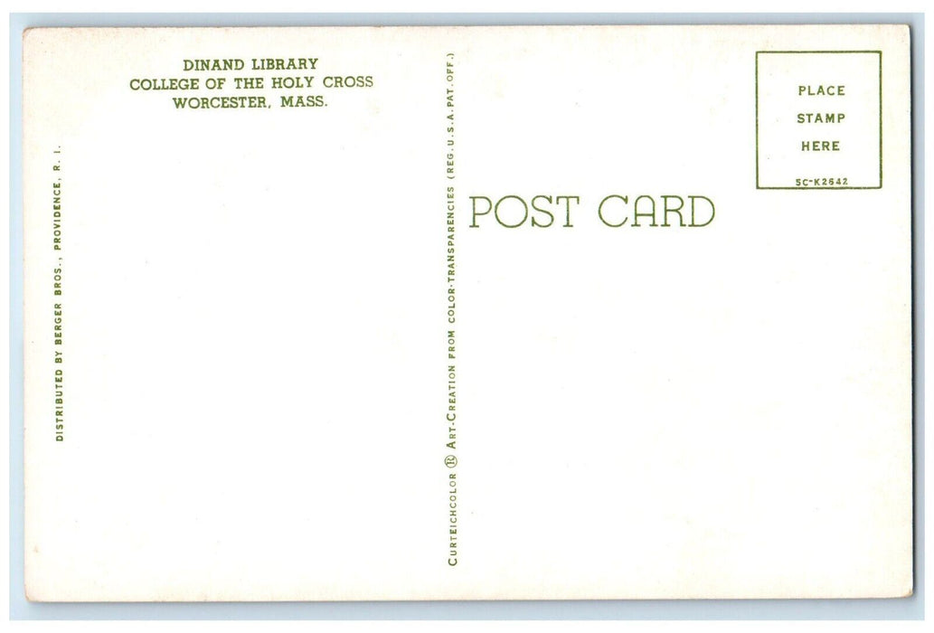 c1960's Dinand Library College Holy Cross Worcester Massachusetts Mass Postcard