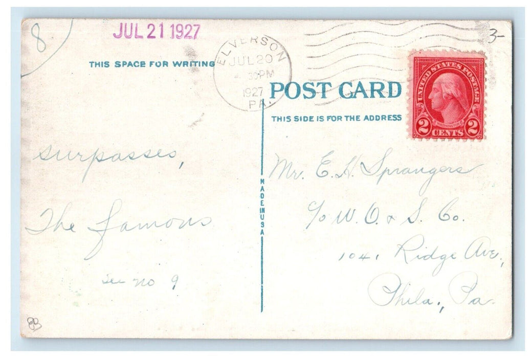 1927 Greetings From Joanna Pennsylvania PA, Trees Car Road View Postcard