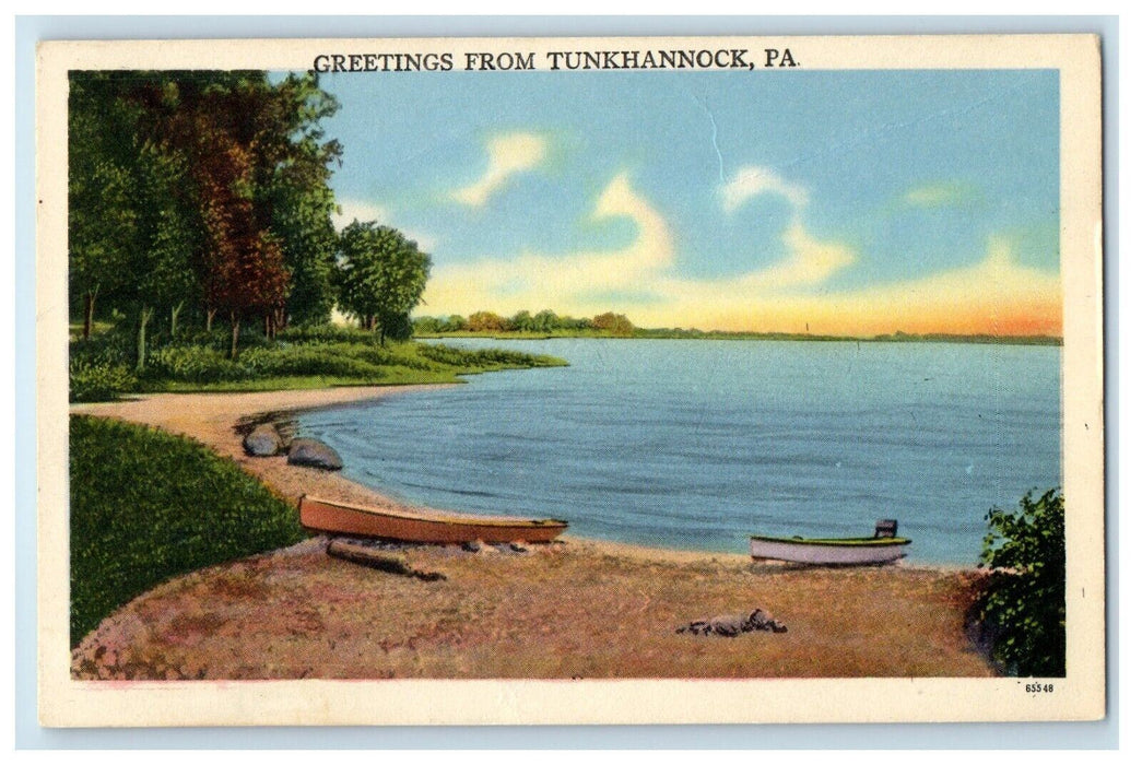 c1930's Greetings From Tunkhannock Pennsylvania PA, Sea Boat View Postcard