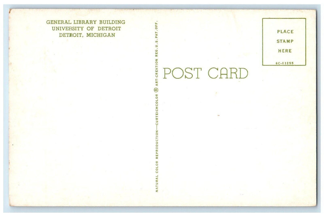 c1960's University Detroit General Library Building University Michigan Postcard