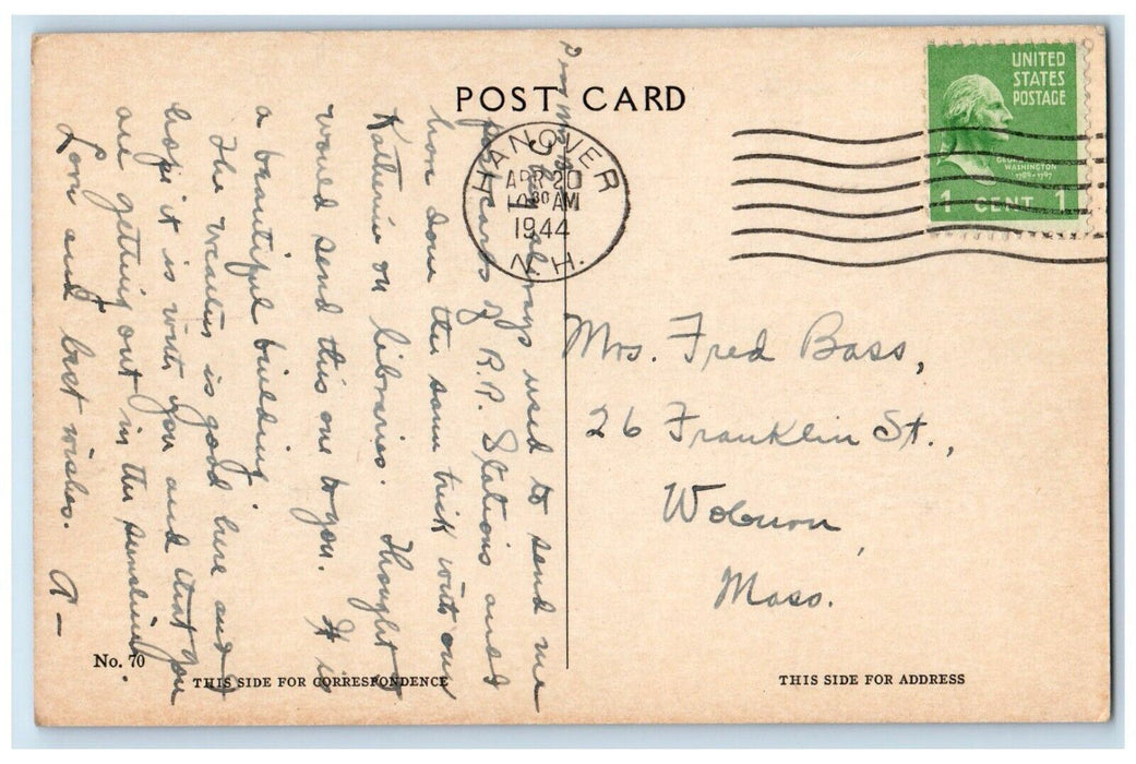 c1944 Baker Memorial Library Dartmouth College Hanover New Hampshire Postcard
