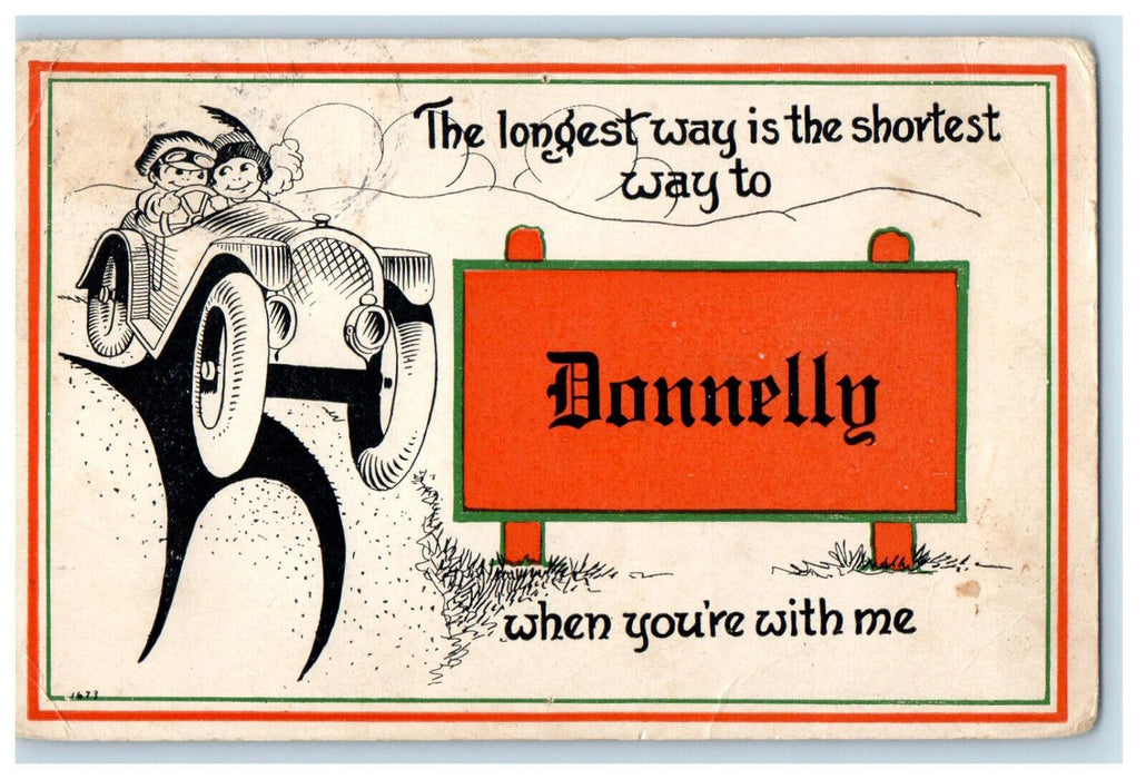 c1910 Couple in Car Scene, Donnelly Billboard Print, Antique Posted Postcard