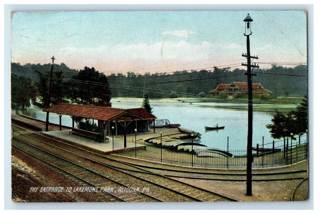 1908 The Entrance To Lakemont Park Altoona PA, Railroad Train Rotograph Postcard