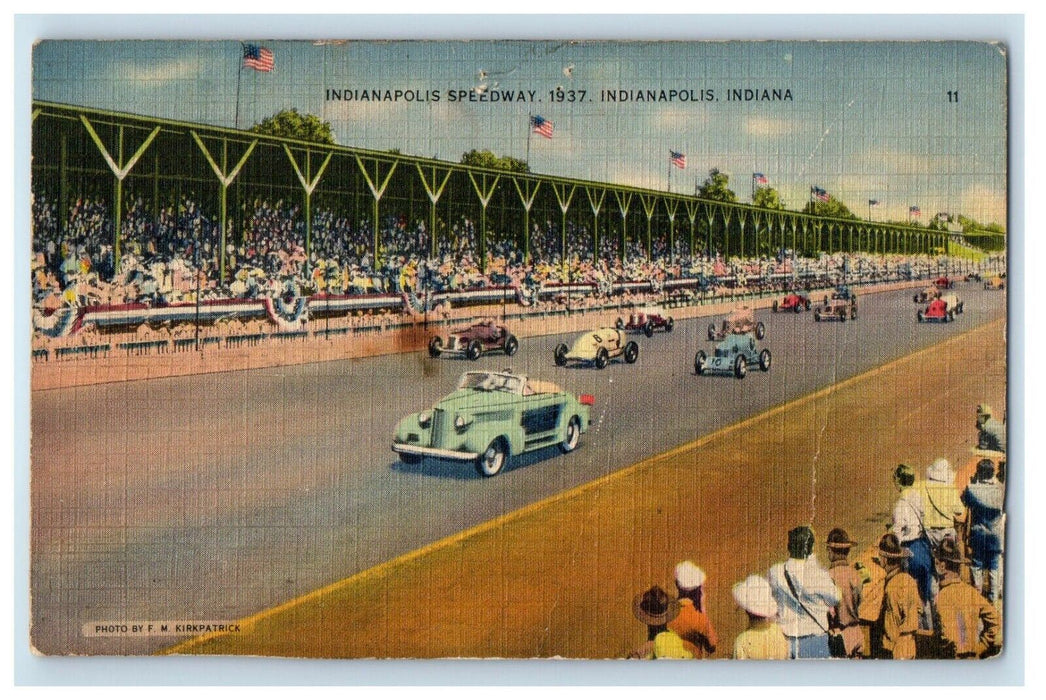 1937 Indianapolis IN, Indianapolis Speedway Car Racing Crowded People Postcard