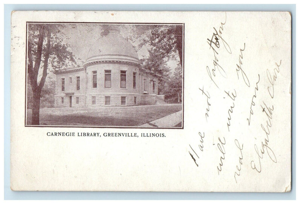 1906 Carnegie Library Building Greenville Illinois IL Posted Antique Postcard
