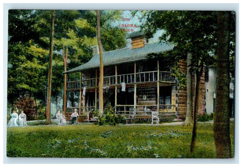 c1910's Lodge Retreat House And Trees Coloma Michigan MI Antique Postcard