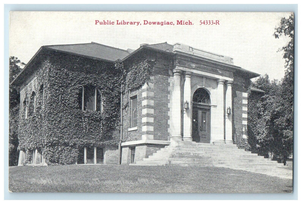 c1910's Public Library Building Dowagiac Michigan MI Unposted Antique Postcard