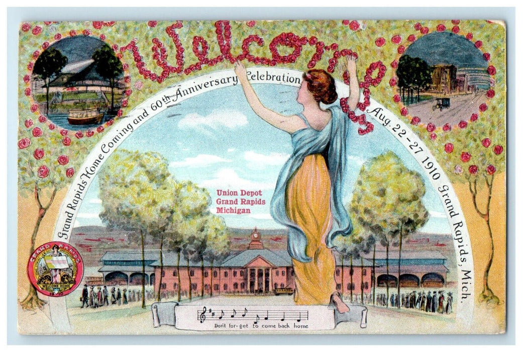 1910 Grand Rapids MI, Home Coming 60th Anniversary Celebration Antique Postcard
