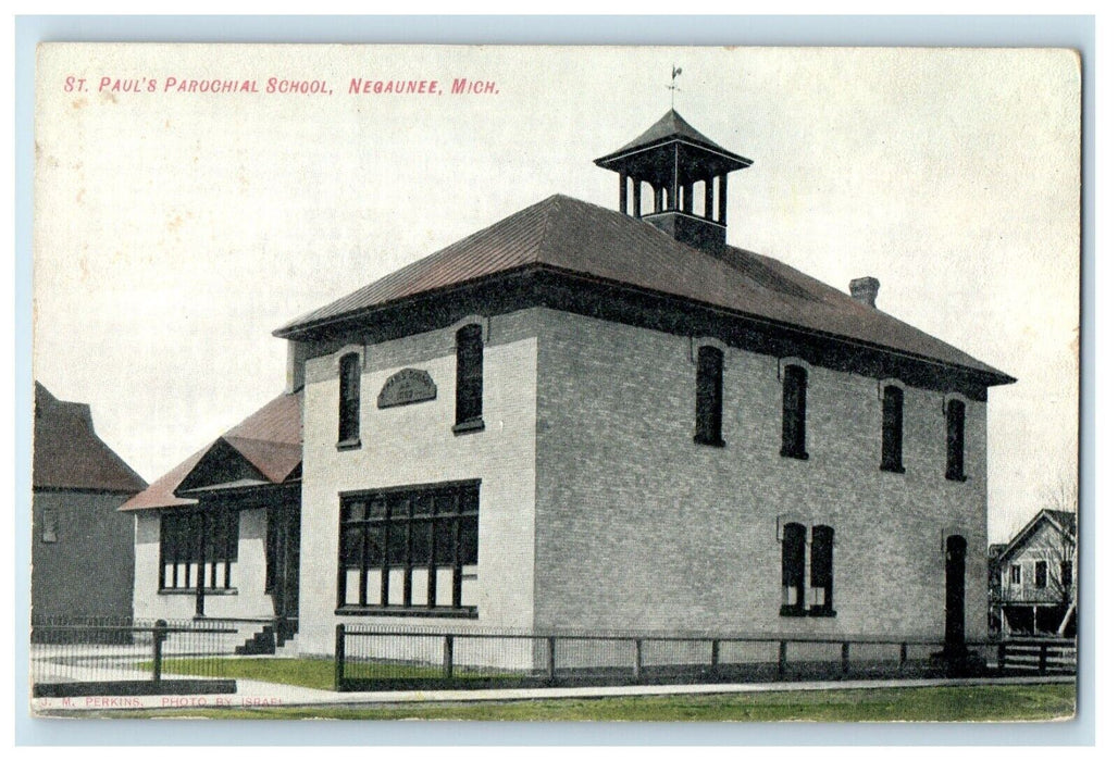 c1910's St. Paul's Parochial School Negaunee Michigan MI Antique Postcard