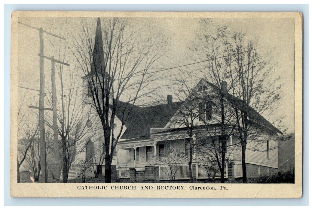 c1910's Catholic Church And Rectory Clarendon Pennsylvania PA Antique Postcard