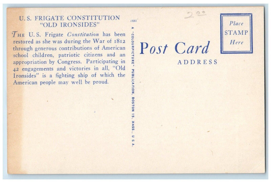 c1940s US Frigate Constitution Old Ironsides 1812 Military War Ship Postcard