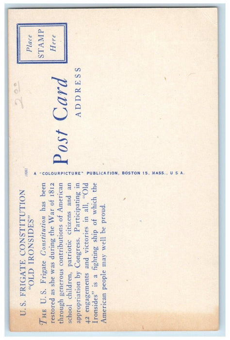 c1940s US Frigate Constitution Old Ironsides 1812 Military War Ship Postcard