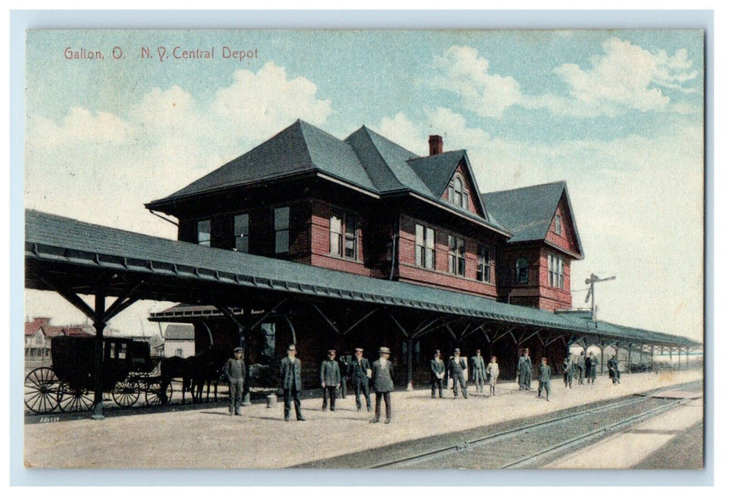 1909 N. Y. Central Depot Train Station Passengers Galion Ohio OH Postcard