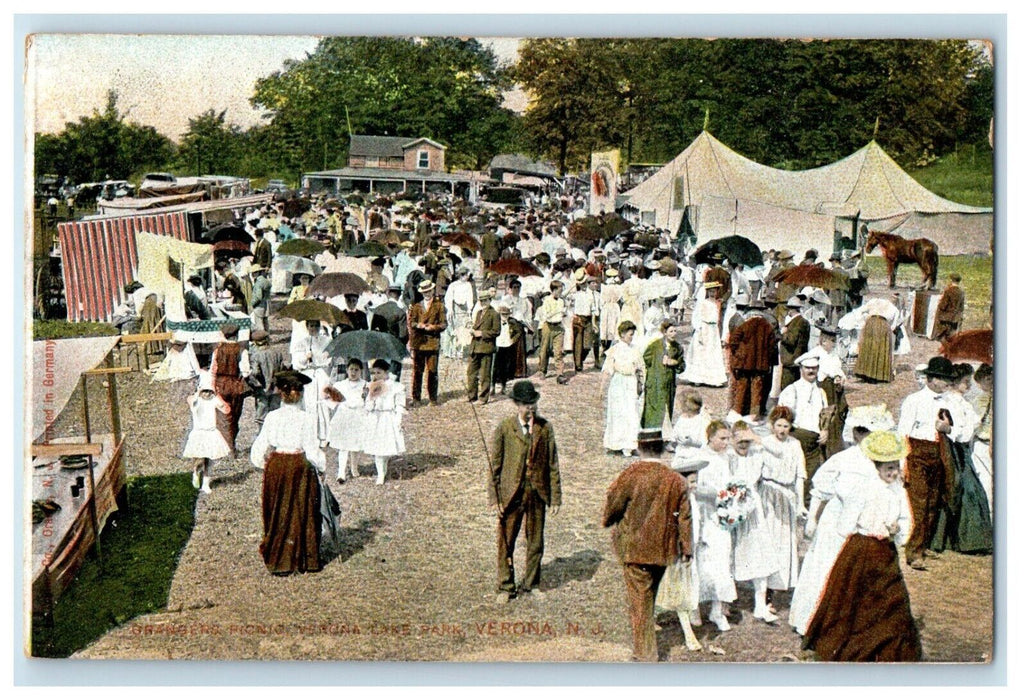 1909 Grangers Picnic Verona Lake Park Verona New Jersey NJ Antique Postcard