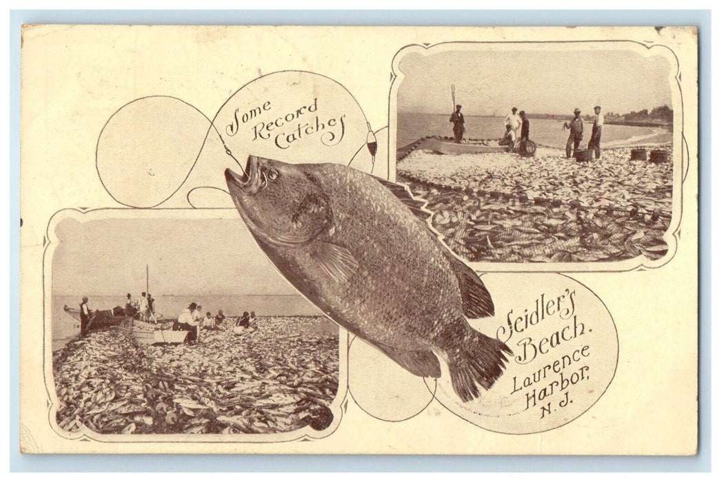 1910 Seidler's Beach Laurence Harbor New Jersey NJ, Fishe Boats Antique Postcard