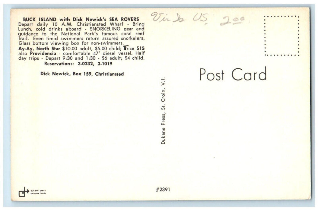 c1960s Dick Newick Sea Rovers Sailboats Tour Virgin Islands Buck Island Postcard