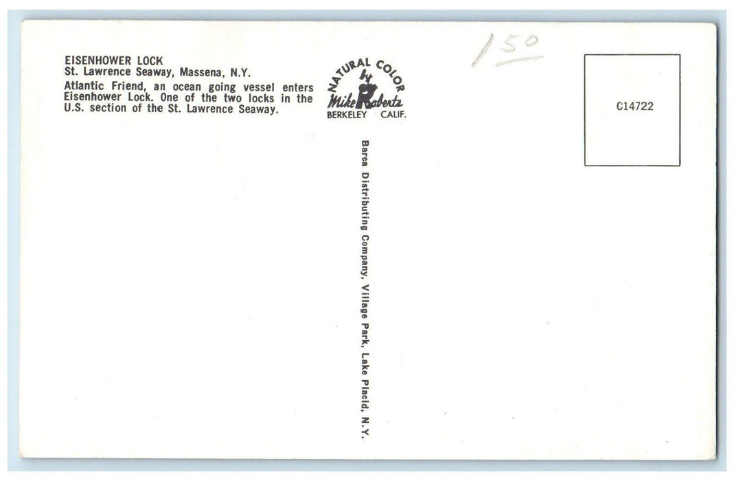 c1960s Eisenhower Lock Street Lawrence Seaway Boat Massena New York NY Postcard