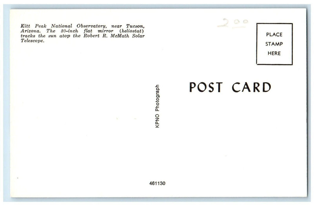 c1960s Kitt Peak National Observatory Flat Mirror Telescope Arizona AZ Postcard
