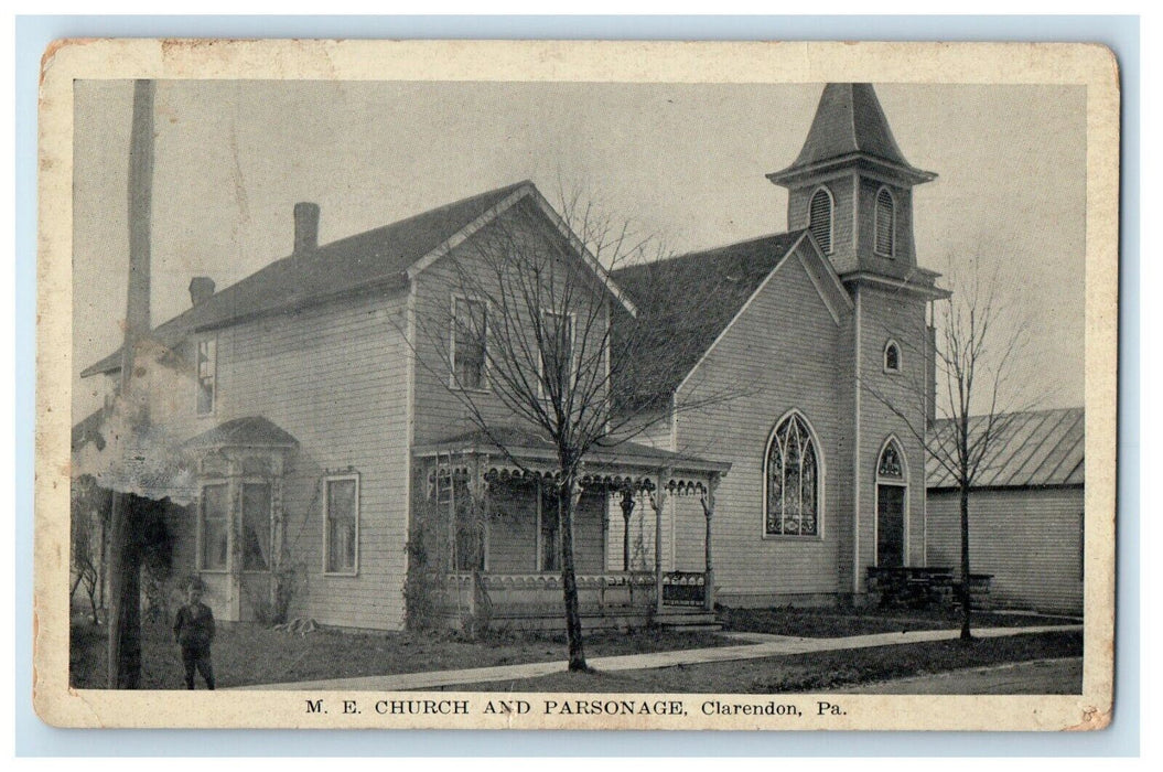 c1910's M. E. Church And Parsonage Clarendon Pennsylvania PA Antique Postcard