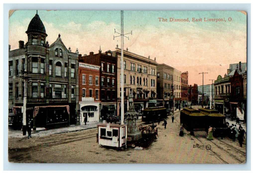 1908 The Diamond East Railroad Trolley Liverpool Ohio OH Posted Antique Postcard